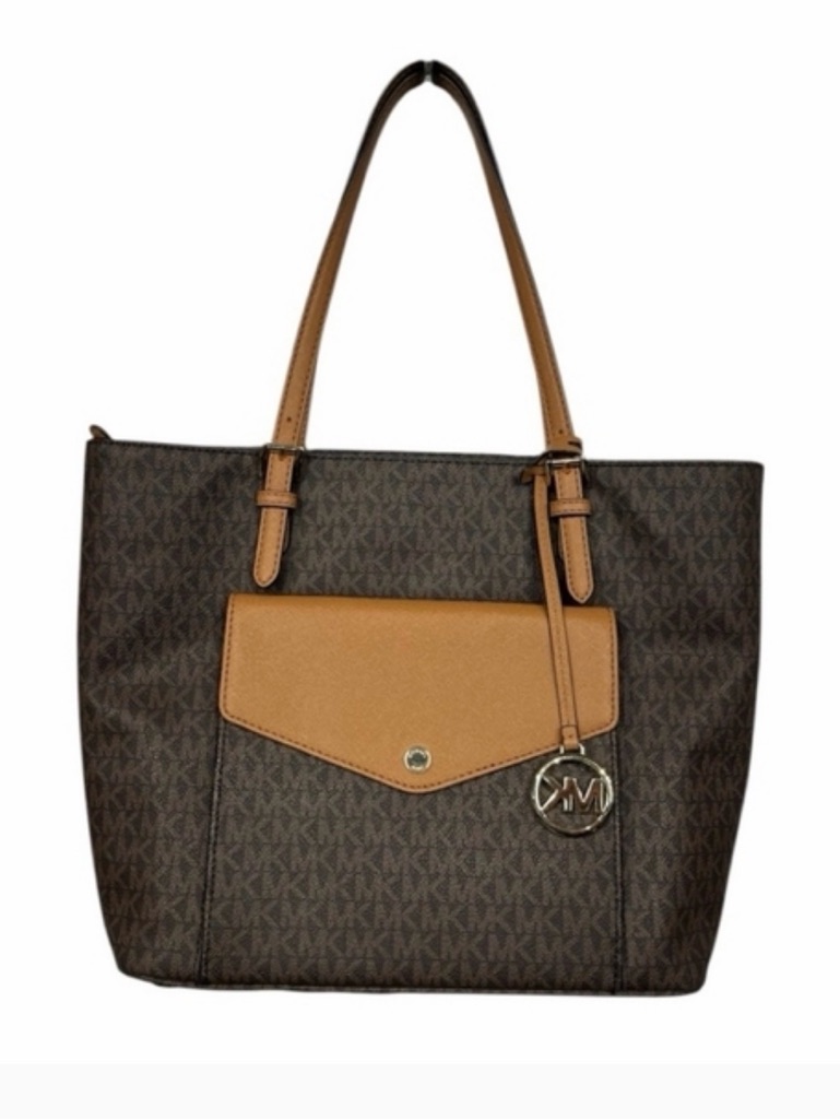 Michael Kors Brown Logo Tote With Tan Front Pocket